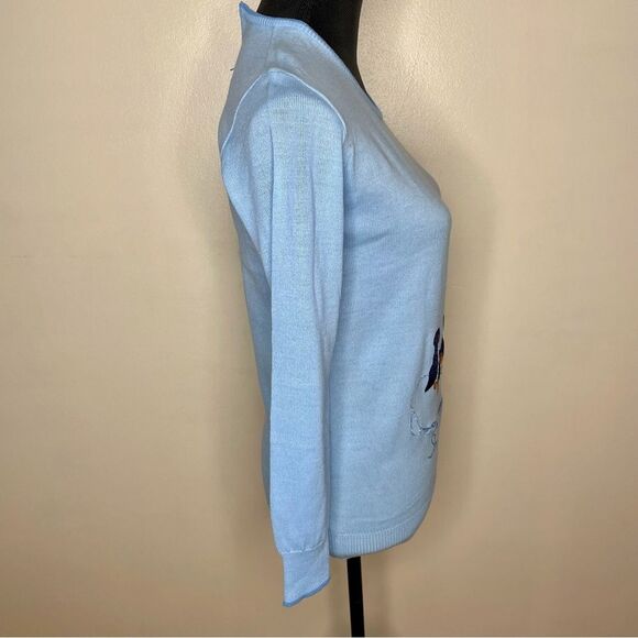 Vintage Rochelle Sweater Knit Penguin I’m Cool Zip Crewneck Blue Size Medium - Picture 4 of 10